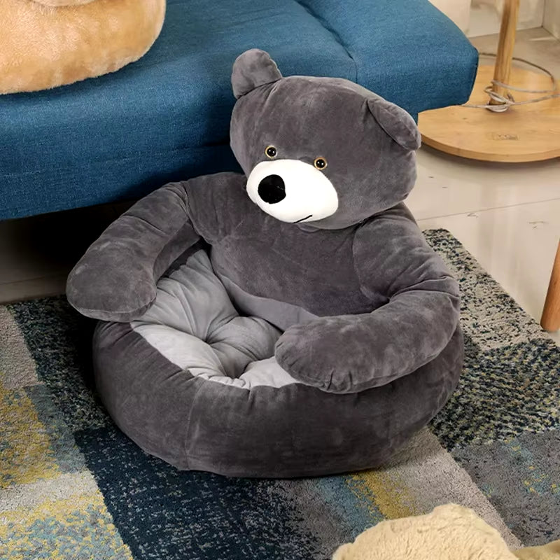Lit Ours Semi-Fermé Pour Animaux De Compagnie, Lit Ultra Doux Pour Chat, Lit En Peluche Amovible Pour Chiot, Lit De Couchage Chaud Pour L'Hiver, Produit Pour Animaux De Compagnie En Polymères