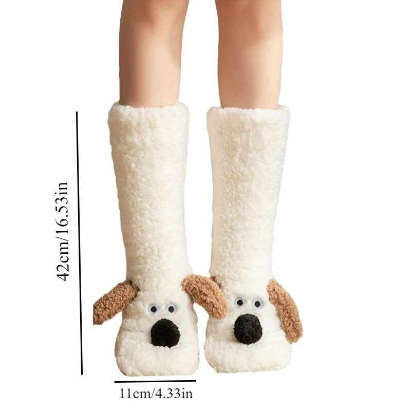 Chaussettes d’hiver douillettes avec motif chien cartoon