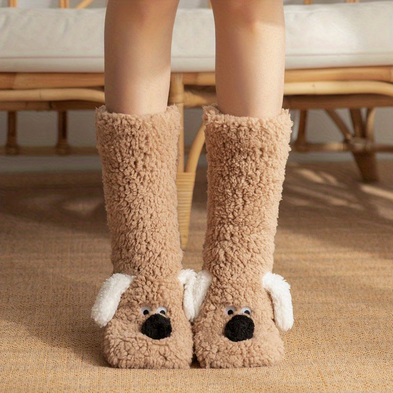 Chaussettes d’hiver douillettes avec motif chien cartoon