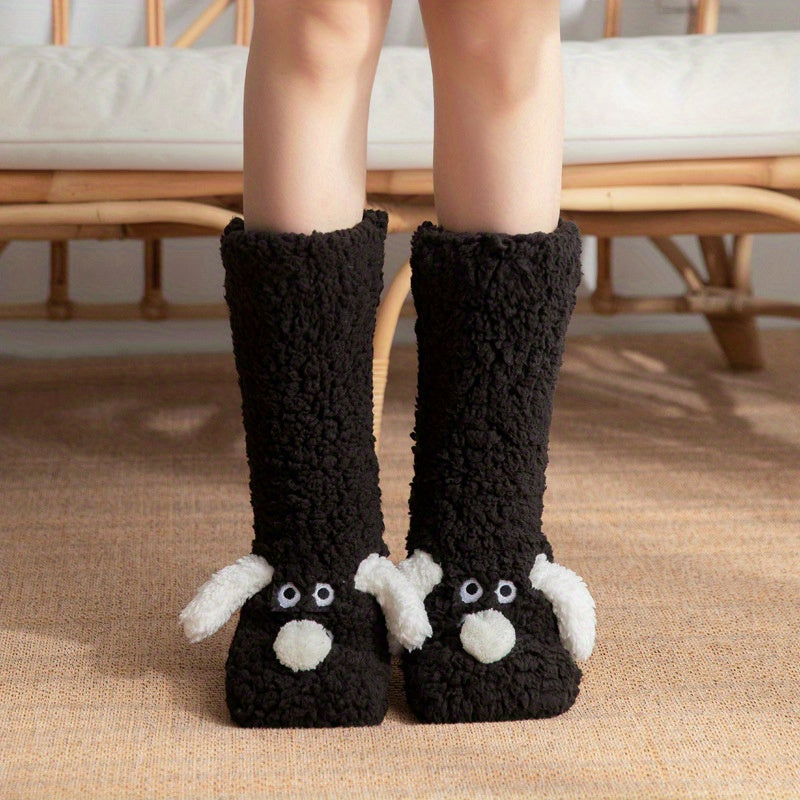 Chaussettes d’hiver douillettes avec motif chien cartoon