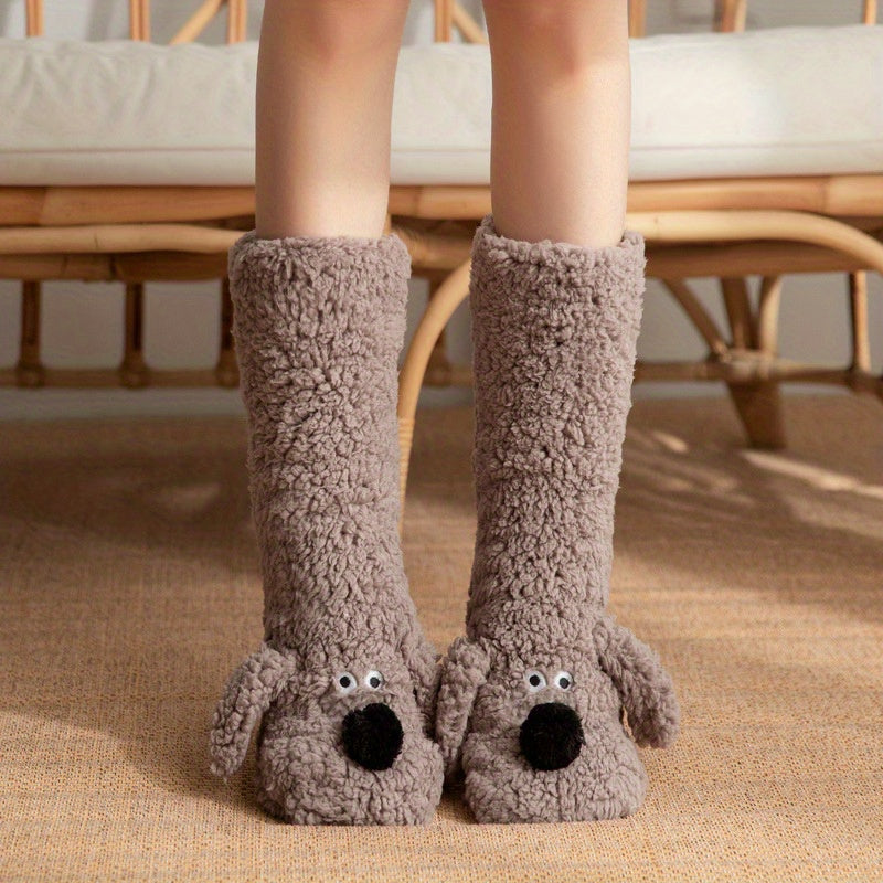 Chaussettes d’hiver douillettes avec motif chien cartoon