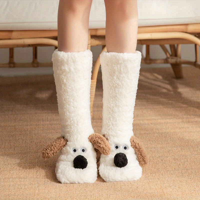 Chaussettes d’hiver douillettes avec motif chien cartoon