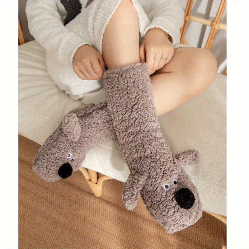 Chaussettes d’hiver douillettes avec motif chien cartoon