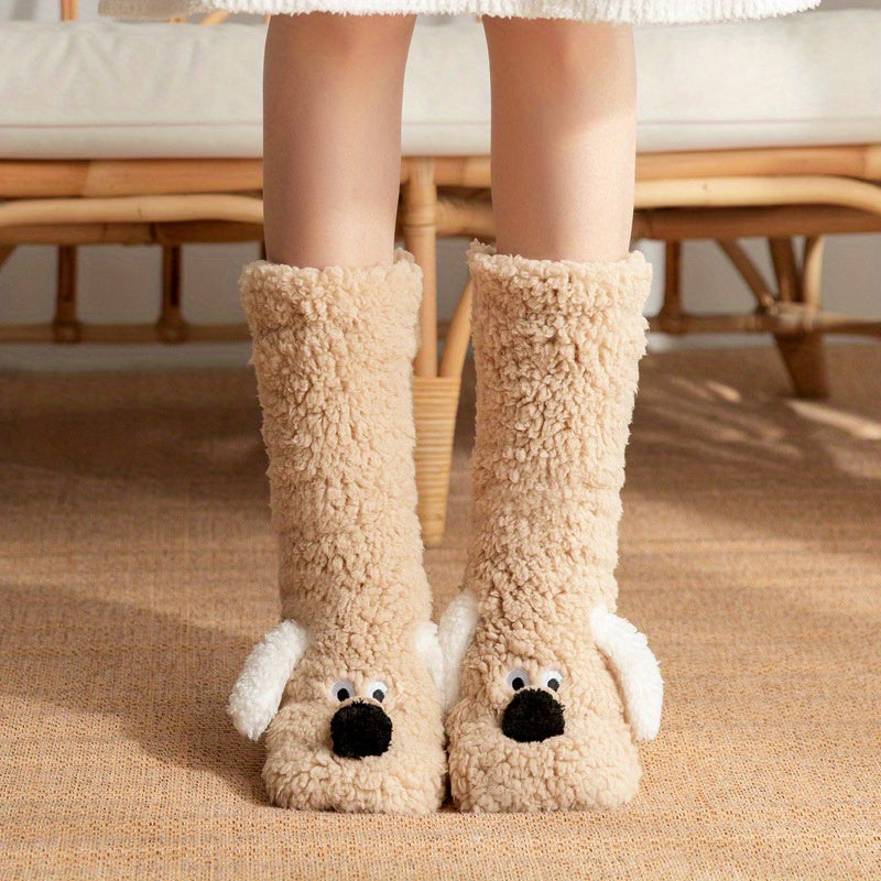 Chaussettes d’hiver douillettes avec motif chien cartoon