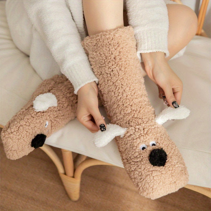 Chaussettes d’hiver douillettes avec motif chien cartoon