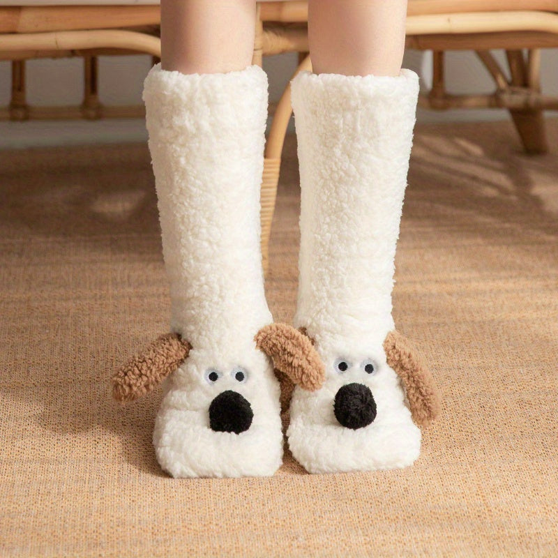 Chaussettes d’hiver douillettes avec motif chien cartoon
