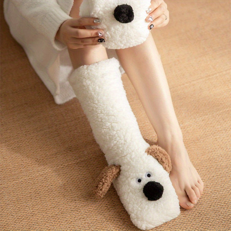 Chaussettes d’hiver douillettes avec motif chien cartoon