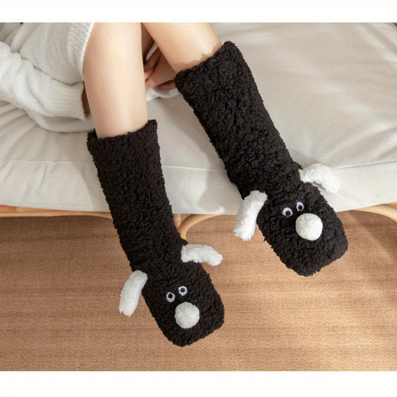 Chaussettes d’hiver douillettes avec motif chien cartoon