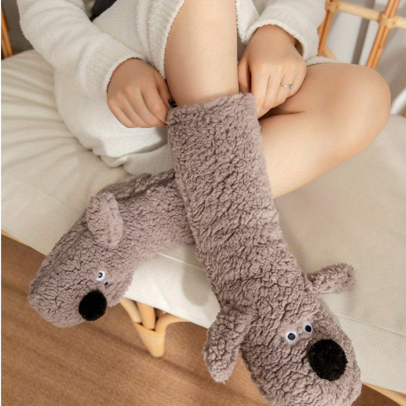 Chaussettes d’hiver douillettes avec motif chien cartoon