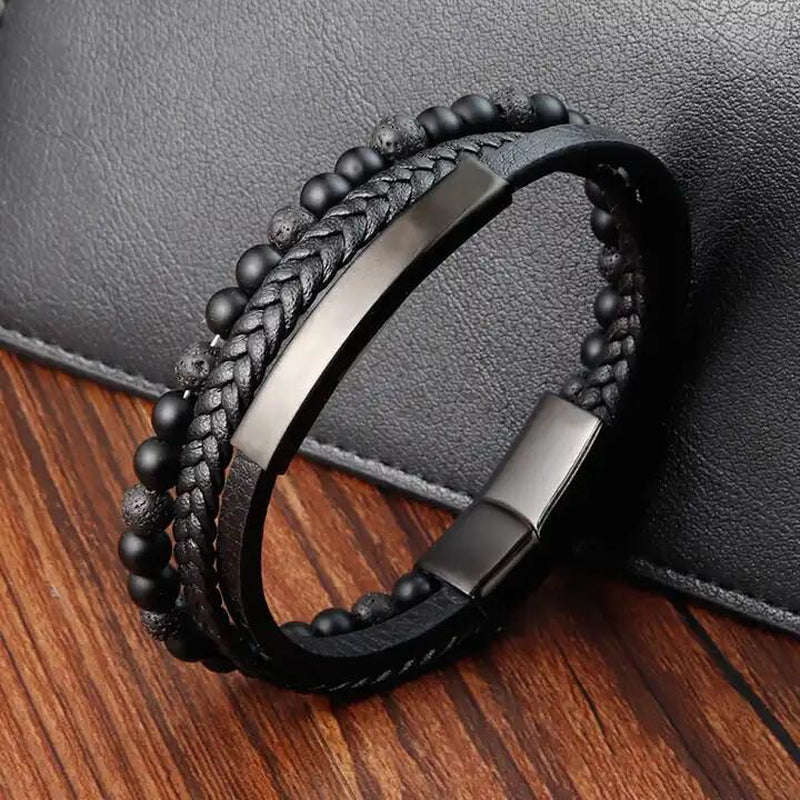 Premium Men'S Bracelet in Black Brown Braid Design with Magnetic Stainless Steel Clasp Gold Silver Materials Great Gift Idea Men