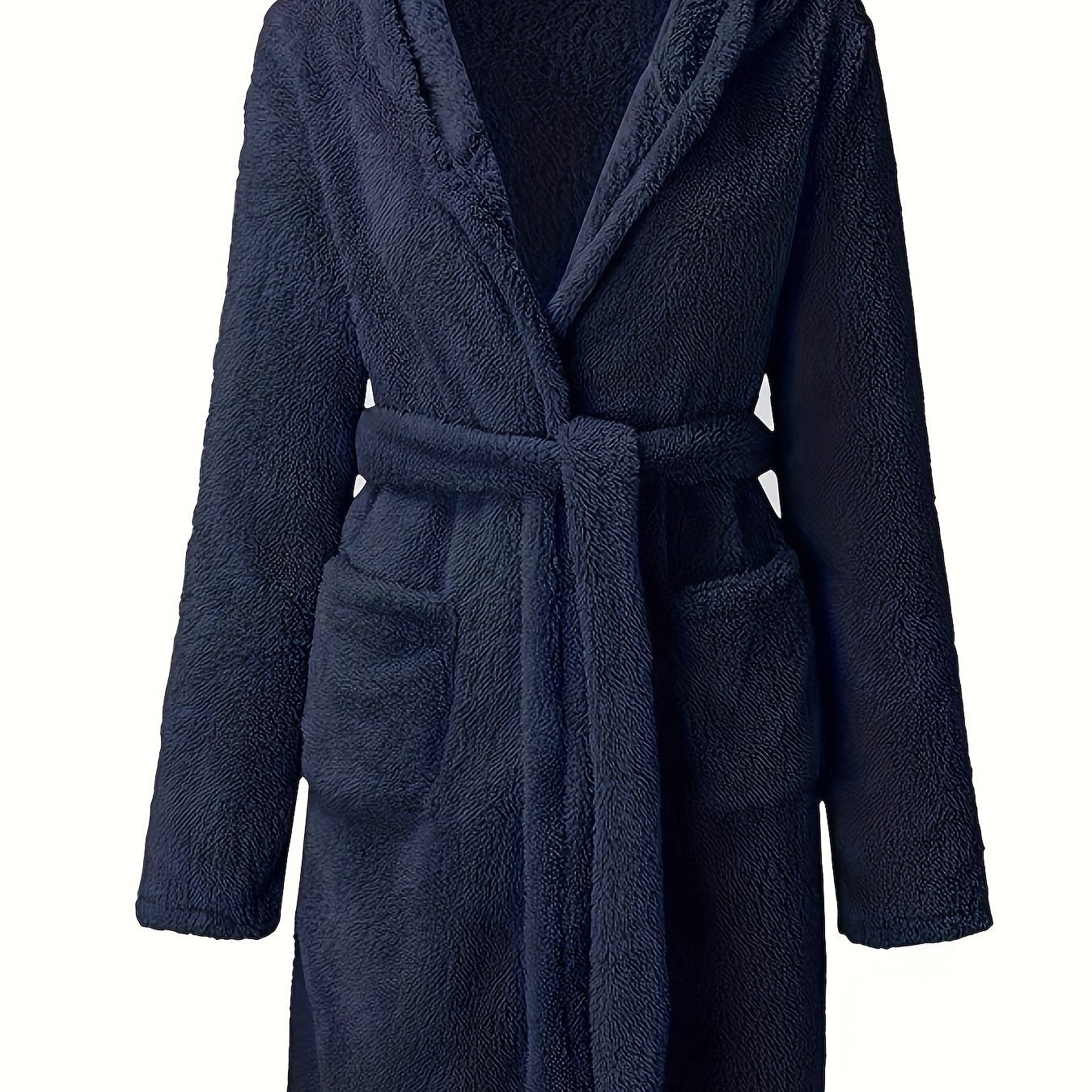 Peignoir d’hiver pour homme en polaire douce, avec capuche, épaissi et chaud, manches longues, style décontracté et simple