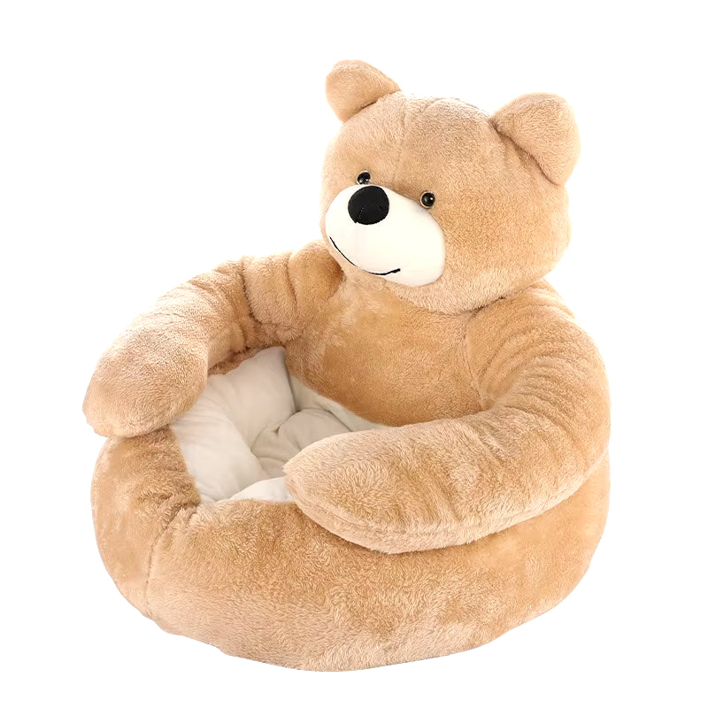 Lit Ours Semi-Fermé Pour Animaux De Compagnie, Lit Ultra Doux Pour Chat, Lit En Peluche Amovible Pour Chiot, Lit De Couchage Chaud Pour L'Hiver, Produit Pour Animaux De Compagnie En Polymères