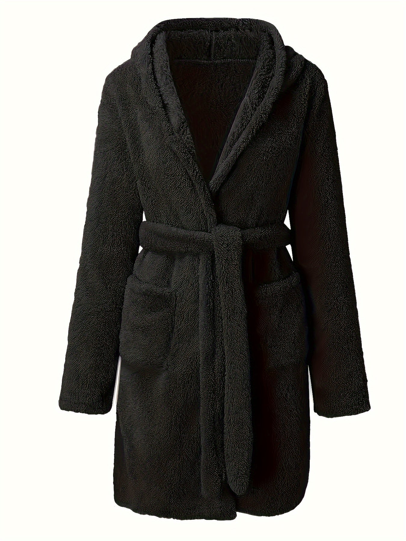 Peignoir d’hiver pour homme en polaire douce, avec capuche, épaissi et chaud, manches longues, style décontracté et simple