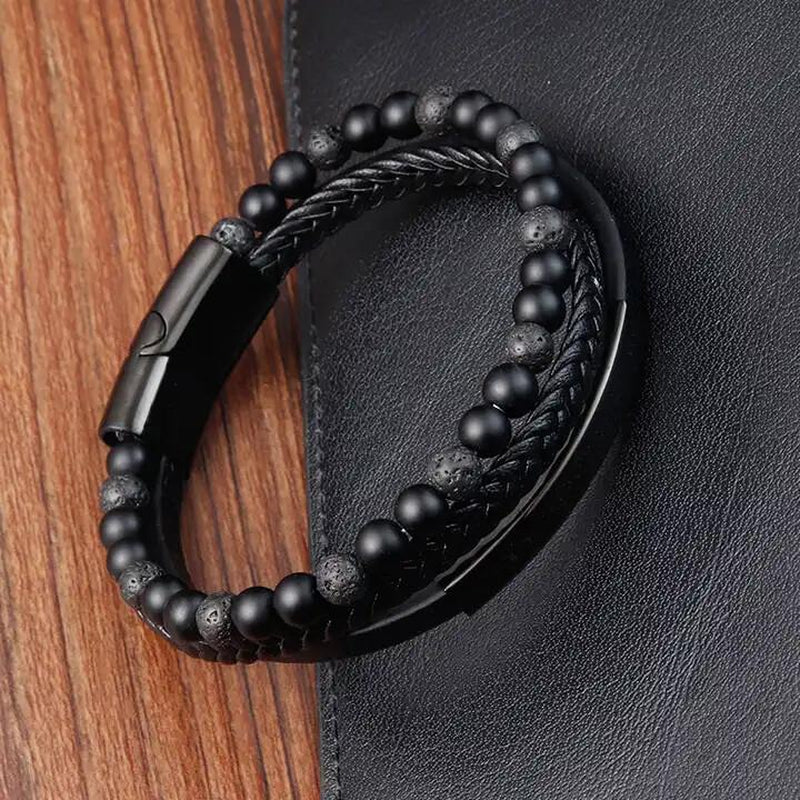 Premium Men'S Bracelet in Black Brown Braid Design with Magnetic Stainless Steel Clasp Gold Silver Materials Great Gift Idea Men