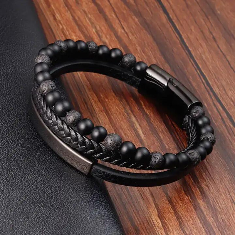 Premium Men'S Bracelet in Black Brown Braid Design with Magnetic Stainless Steel Clasp Gold Silver Materials Great Gift Idea Men