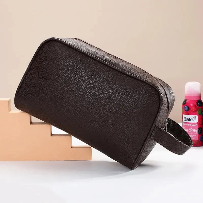 Trousse de toilette de voyage en cuir, grande capacité.