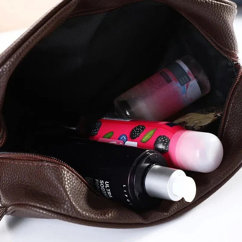 Trousse de toilette de voyage en cuir, grande capacité.