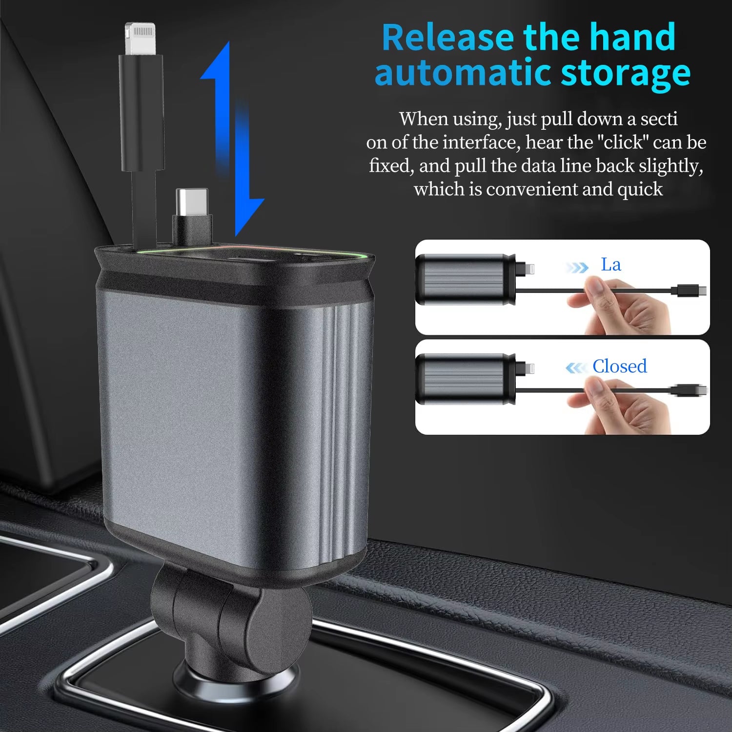 Chargeur De Voiture Rétractable 4 En 1, Adaptateur Starlight, Charge Rapide, Pour Iphone Huawei Samsung