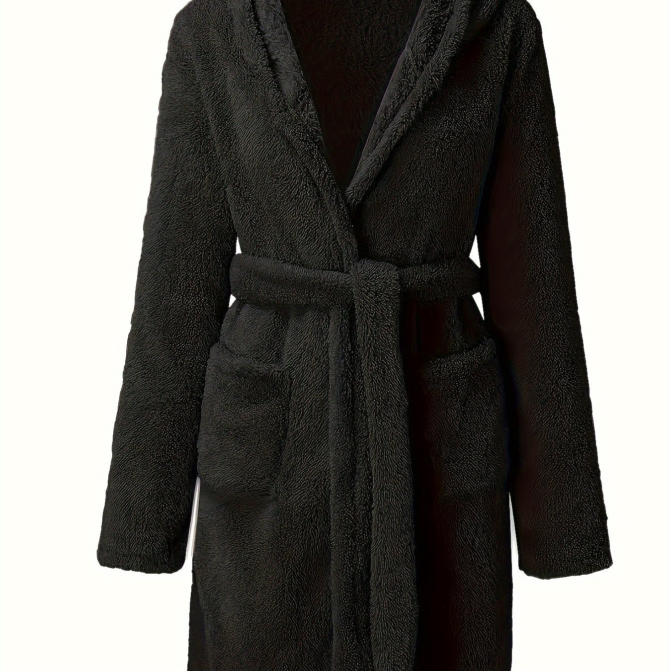 Peignoir d’hiver pour homme en polaire douce, avec capuche, épaissi et chaud, manches longues, style décontracté et simple