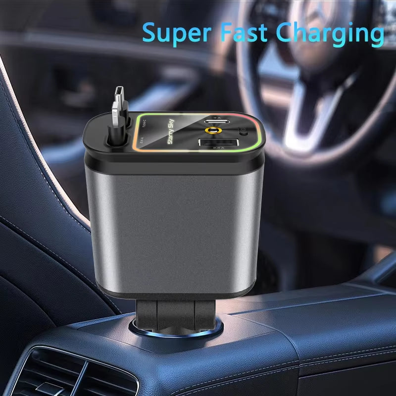 Chargeur De Voiture Rétractable 4 En 1, Adaptateur Starlight, Charge Rapide, Pour Iphone Huawei Samsung