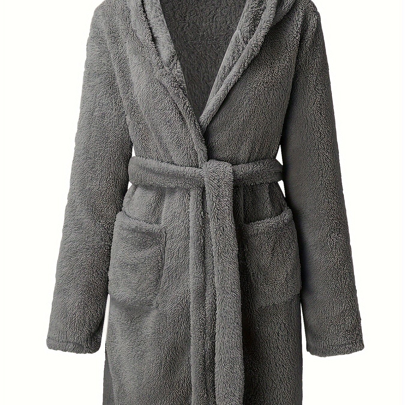 Peignoir d’hiver pour homme en polaire douce, avec capuche, épaissi et chaud, manches longues, style décontracté et simple