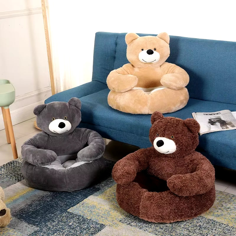 Lit Ours Semi-Fermé Pour Animaux De Compagnie, Lit Ultra Doux Pour Chat, Lit En Peluche Amovible Pour Chiot, Lit De Couchage Chaud Pour L'Hiver, Produit Pour Animaux De Compagnie En Polymères