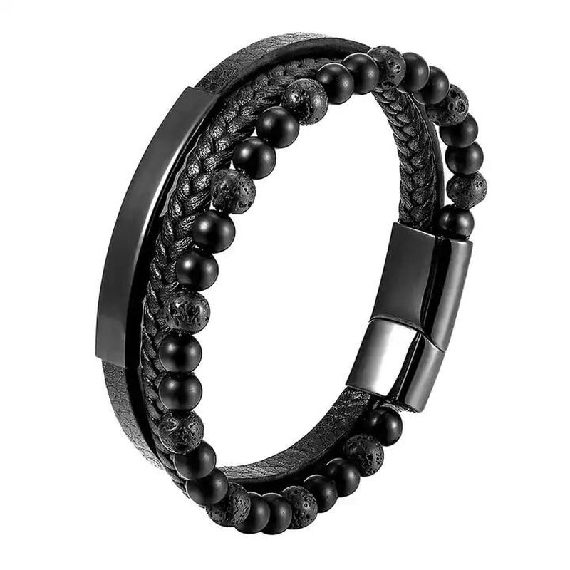 Premium Men'S Bracelet in Black Brown Braid Design with Magnetic Stainless Steel Clasp Gold Silver Materials Great Gift Idea Men