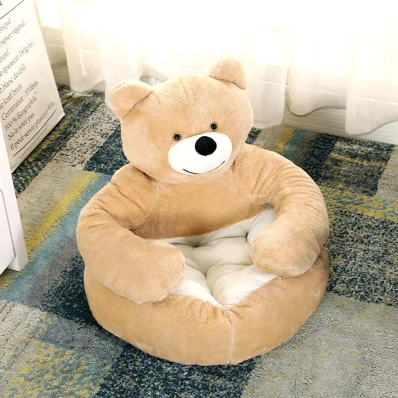 Lit Ours Semi-Fermé Pour Animaux De Compagnie, Lit Ultra Doux Pour Chat, Lit En Peluche Amovible Pour Chiot, Lit De Couchage Chaud Pour L'Hiver, Produit Pour Animaux De Compagnie En Polymères