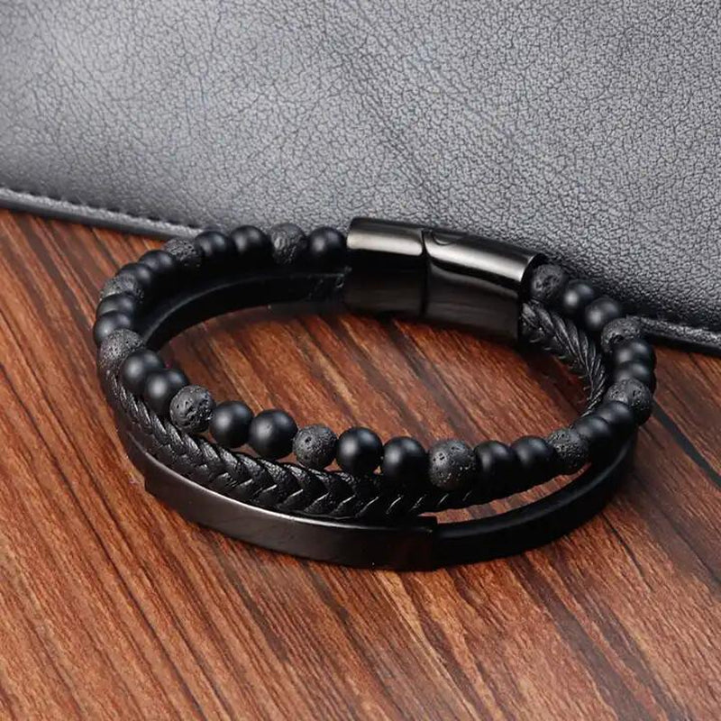 Premium Men'S Bracelet in Black Brown Braid Design with Magnetic Stainless Steel Clasp Gold Silver Materials Great Gift Idea Men