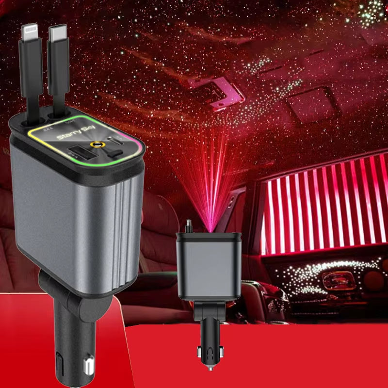 Chargeur De Voiture Rétractable 4 En 1, Adaptateur Starlight, Charge Rapide, Pour Iphone Huawei Samsung
