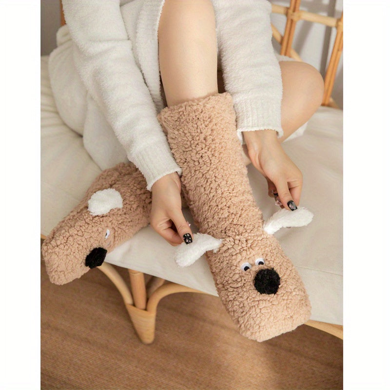 Chaussettes d’hiver douillettes avec motif chien cartoon