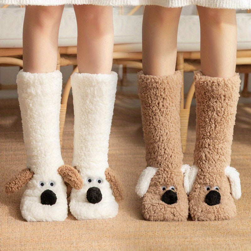 Chaussettes d’hiver douillettes avec motif chien cartoon