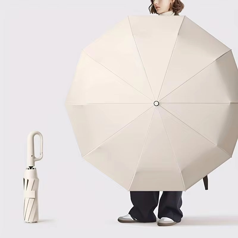Parapluie Pliant Automatique Renforcé Pour Homme, Coupe-Vent, Grande Poignée De Structure, Degré De Vent Et D'Eau, 30 Os, 105Cm