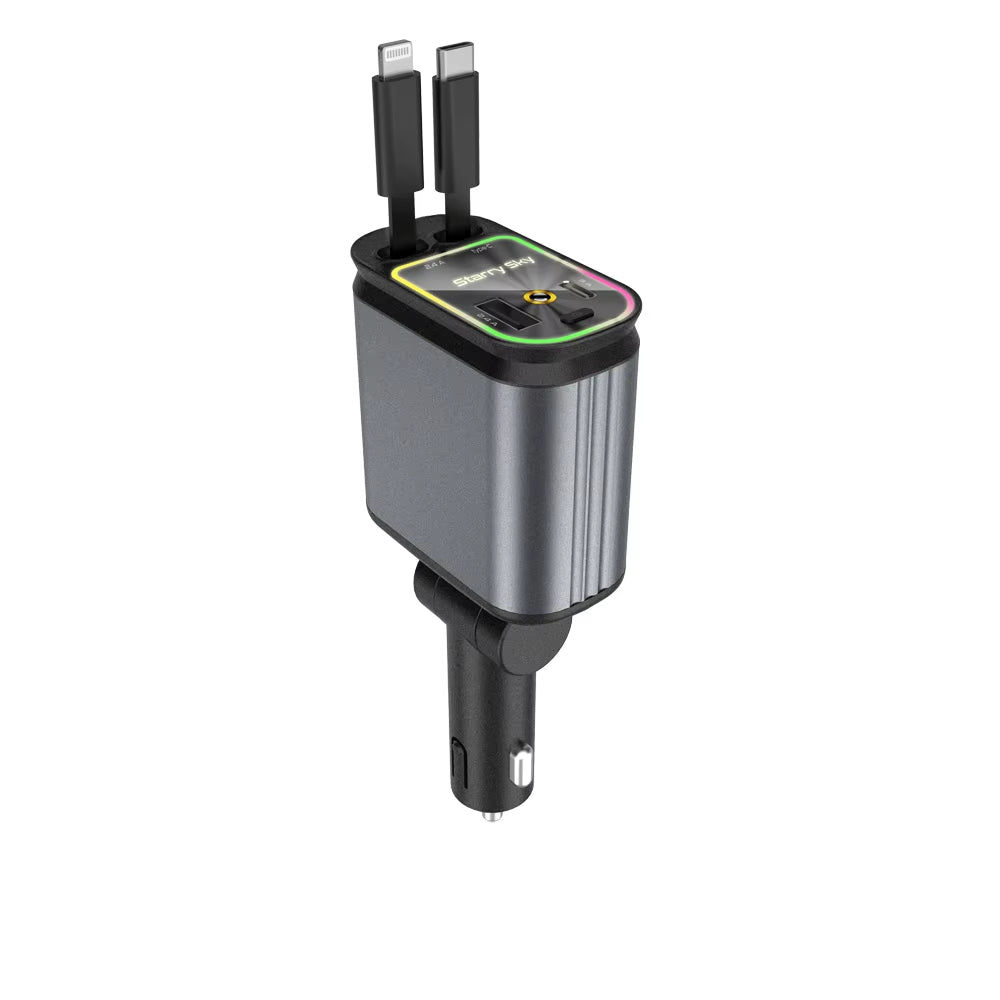 Chargeur De Voiture Rétractable 4 En 1, Adaptateur Starlight, Charge Rapide, Pour Iphone Huawei Samsung