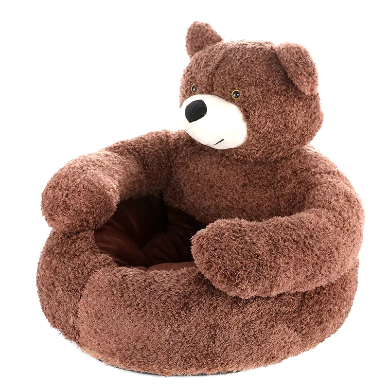 Lit Ours Semi-Fermé Pour Animaux De Compagnie, Lit Ultra Doux Pour Chat, Lit En Peluche Amovible Pour Chiot, Lit De Couchage Chaud Pour L'Hiver, Produit Pour Animaux De Compagnie En Polymères
