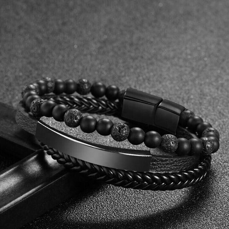 Premium Men'S Bracelet in Black Brown Braid Design with Magnetic Stainless Steel Clasp Gold Silver Materials Great Gift Idea Men
