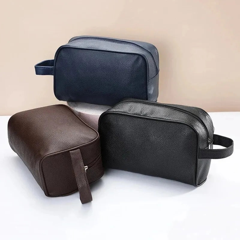 Trousse de toilette de voyage en cuir, grande capacité.