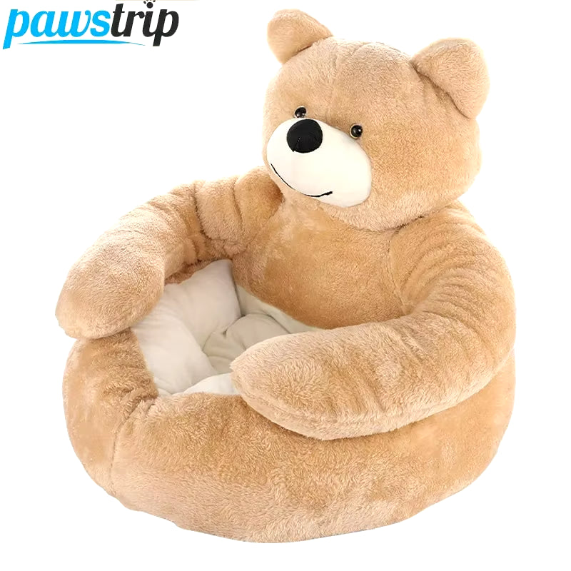 Lit Ours Semi-Fermé Pour Animaux De Compagnie, Lit Ultra Doux Pour Chat, Lit En Peluche Amovible Pour Chiot, Lit De Couchage Chaud Pour L'Hiver, Produit Pour Animaux De Compagnie En Polymères